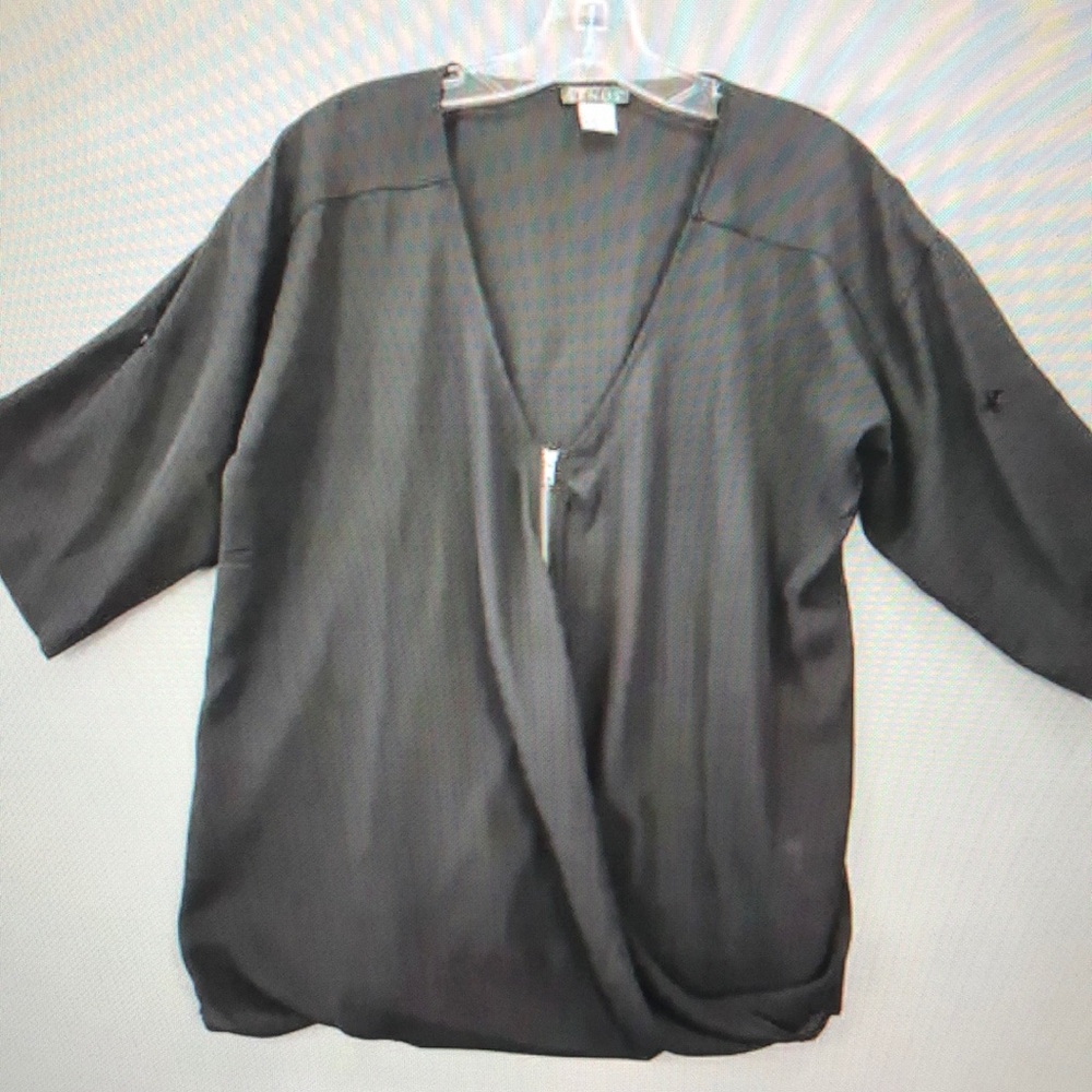 Sheer lightweight zip v-neck shirt